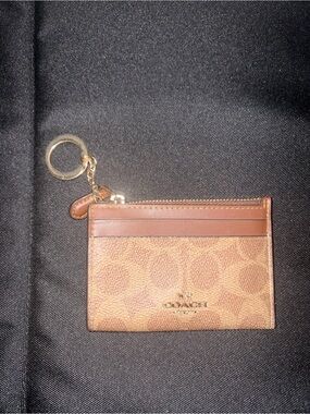 Coach Tan/Brown Signature Card Case with Key Ring